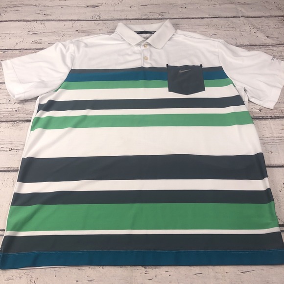 Nike Polo Shirt Men XL White Dri Fit Tour Performance Golf Pocket Large Stripes - Picture 1 of 10